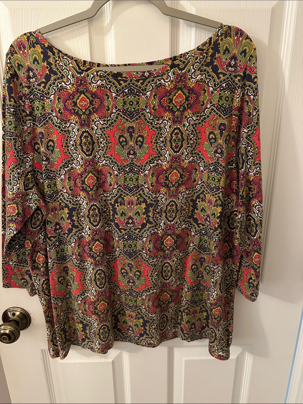 Talbots Multicolor Paisley Boatneck three quarter Sleeve Top